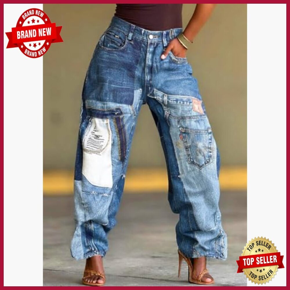 High Waist Baggy Barrel Wide Leg Cargo Jeans Stretch Vintage Y2K Boyfriend Pants - Picture 4 of 4